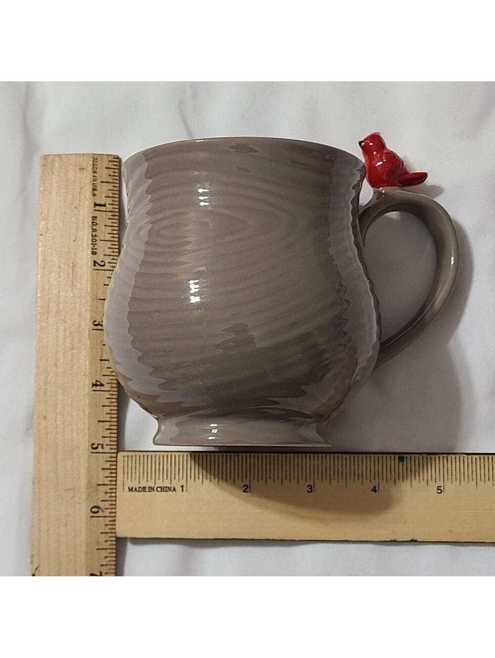 Temp-tations by Tara Woodland Mug Taupe Brown Sz 16 oz Tree Ring 3D Red Cardinal